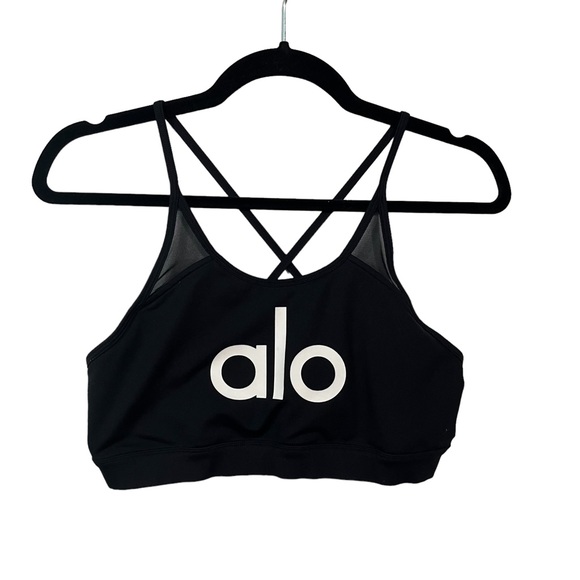 ALO Yoga Other - ALO strappy sports bra L large Black Mesh trim Athletic Activewear Womens top